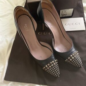 Gucci Black Studded Heels with Pointed Toe